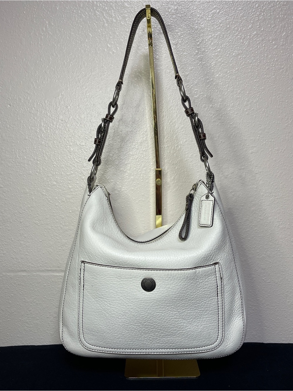 Coach White Chelsea Pebbled Leather Vintage Hobo Bag